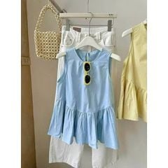 KS0695 - ÁO BABY DOLL CỘT DÂY LƯNG MÀU XANH (ÁO LẺ)