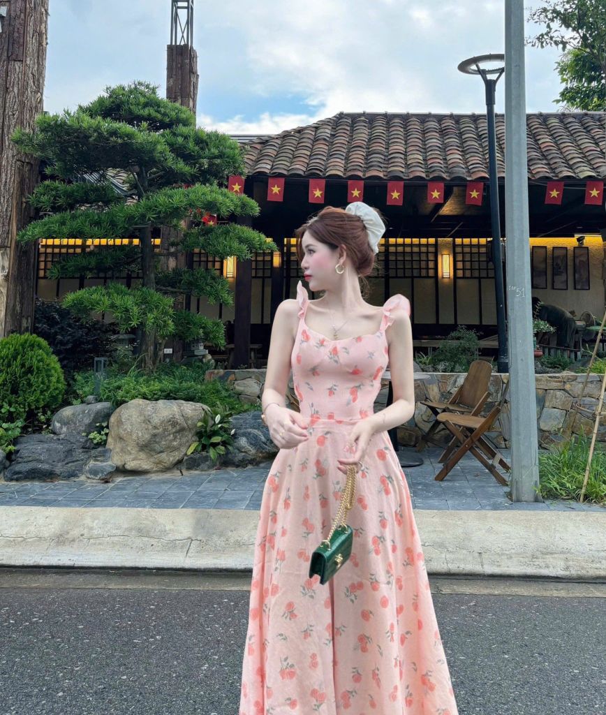 VRA0598 - ĐẦM CAM HỌA TIẾT HOA