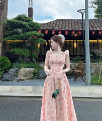 VRA0598 - ĐẦM CAM HỌA TIẾT HOA