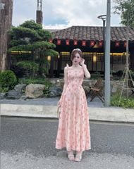 VRA0598 - ĐẦM CAM HỌA TIẾT HOA