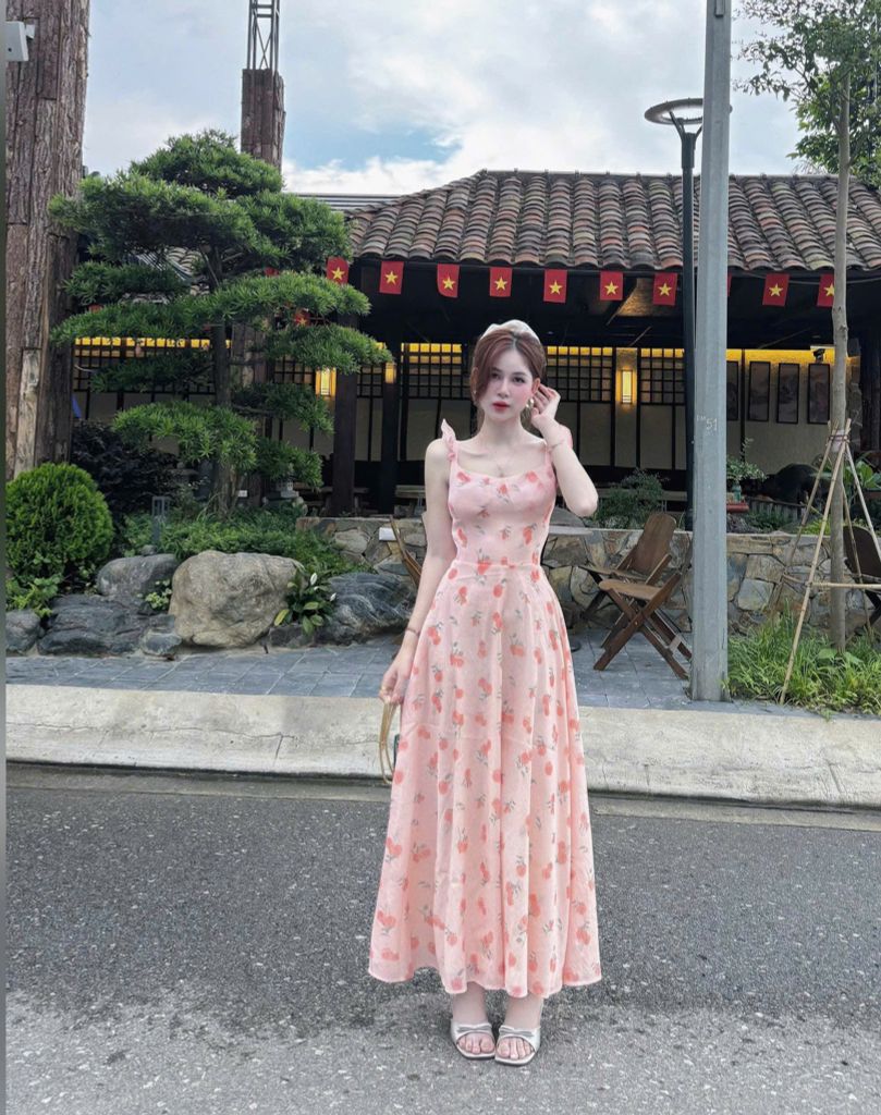 VRA0598 - ĐẦM CAM HỌA TIẾT HOA