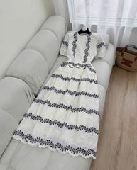 TQ1793-Đầm TK thêu hoa CC Kem