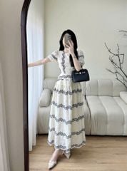 TQ1793-Đầm TK thêu hoa CC Kem