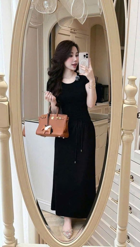 TB8271-Set áo thun body, CV dài Đen (full đen)