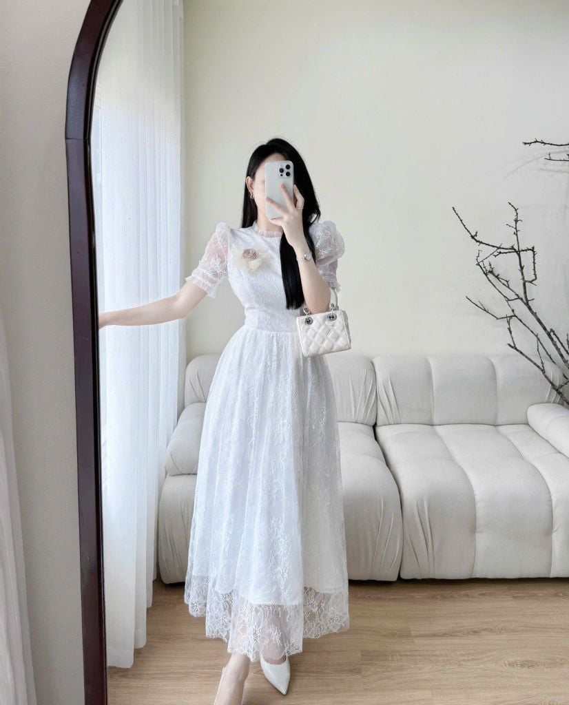 VGU0244-Đầm ren TK đính hoa CC