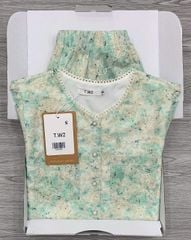 KS0720-Set kate thêu, áo đính nút ngọc+quần short Xanh