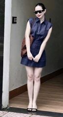 TQ4253-Set linen, áo sơ mi tay liền +CV ngắn Đỏ (kèm đai)