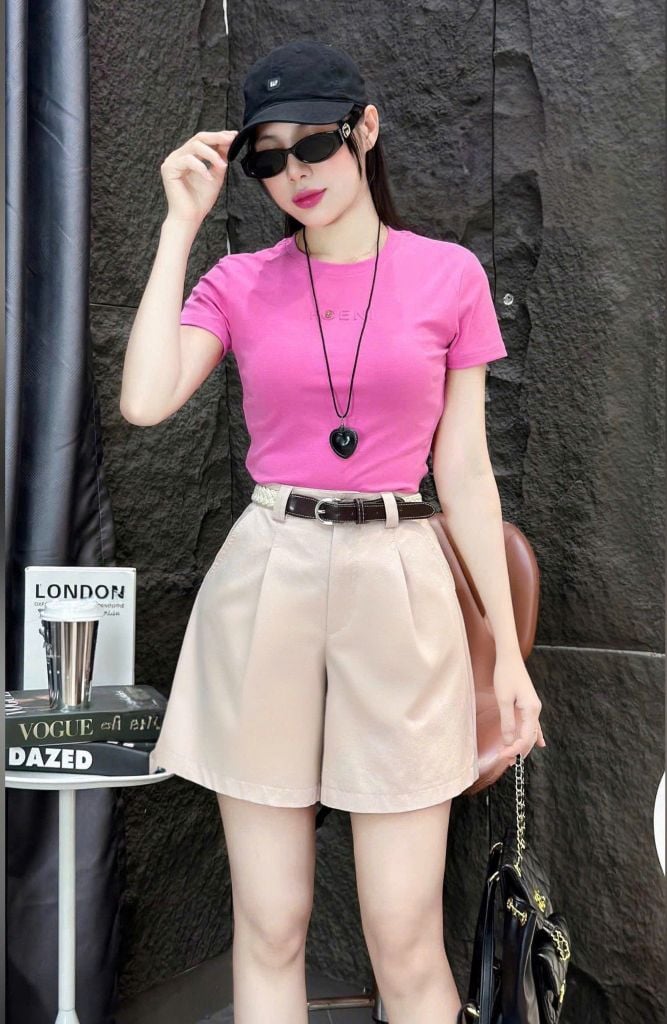 VGU0229 SET ÁO HỒNG FOENI + QUẦN SHORT KEM