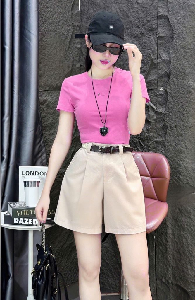 VGU0229 SET ÁO HỒNG FOENI + QUẦN SHORT KEM