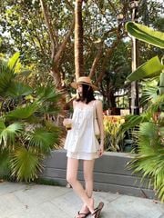 VGU0270-Set áo 2dây cổ nhúng bèo, quần short Đen