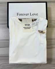 VRA0615-Áo thun kiểu nhúng eo,vai đính tag Trắng (áo lẻ)