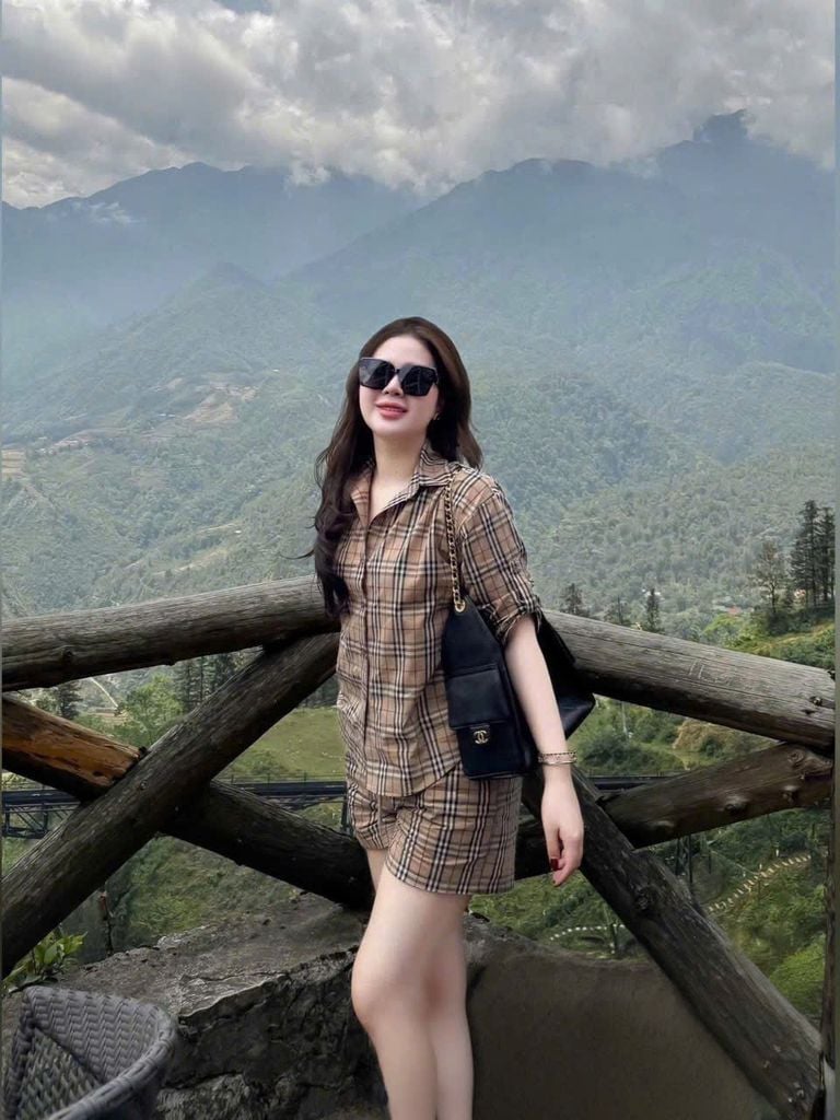 VGU0275-Set áo sơ mi, quần short caro Nâu
