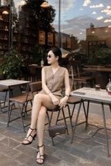 TB8282-Set áo kiểu Vest phối nắp túi, quần short Tím