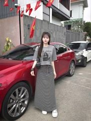 VGU0279-Set áo thun in hình, CV dài sọc Xám