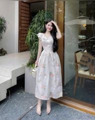 VGU0282-Đầm hoa thêu CC Trắng