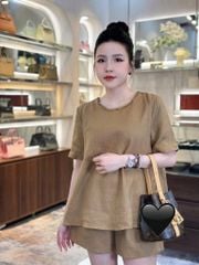 TQ4261-Set áo viền cổ kết cườm, quần short Nâu