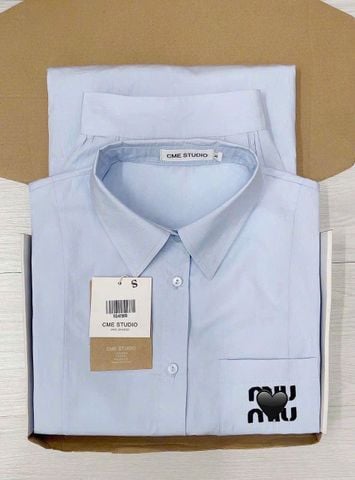 TQ4258-Set áo phối túi thêu miumiu, CV dài Xanh