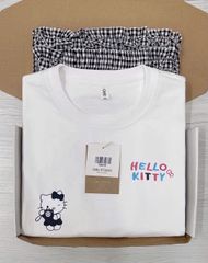 TQ4275-Set áo thun trắng in hình, quần caro nhí nhúng bèo