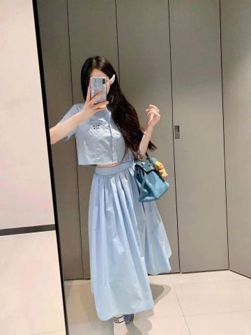 TQ4258-Set áo phối túi thêu miumiu, CV dài Xanh