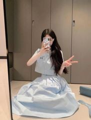 TQ4258-Set áo phối túi thêu miumiu, CV dài Xanh