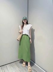 KS5119-Set áo phối cổ thủy thủ, CV linen Xanh