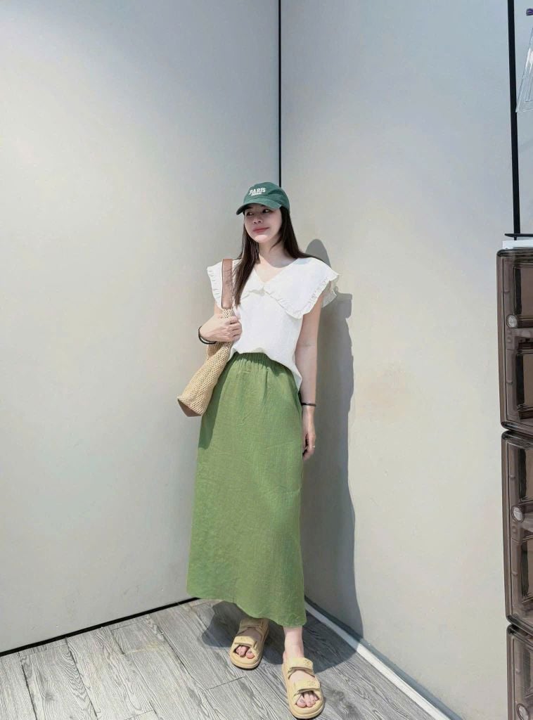 KS5119-Set áo phối cổ thủy thủ, CV linen Xanh