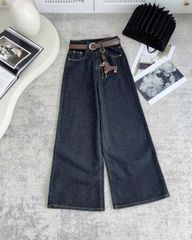 TB8207-Quần jean suông đính charm + Nịt (xanh)