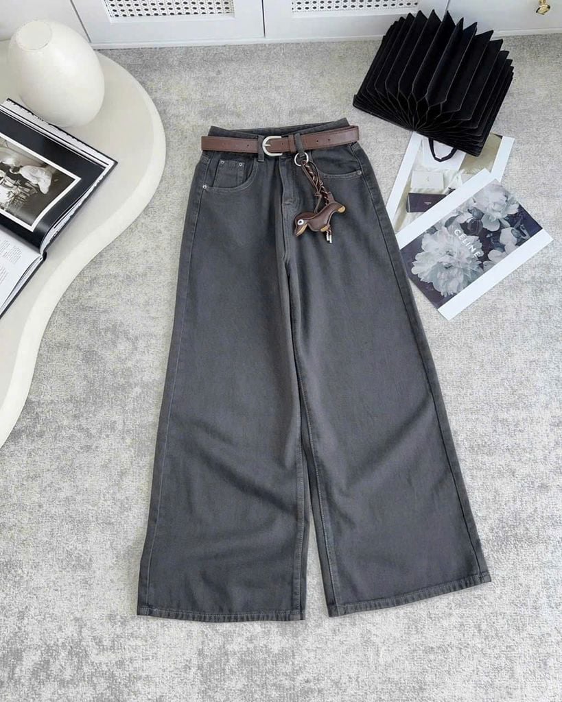TB8208-Quần jean suông đính charm + Nịt (xám)