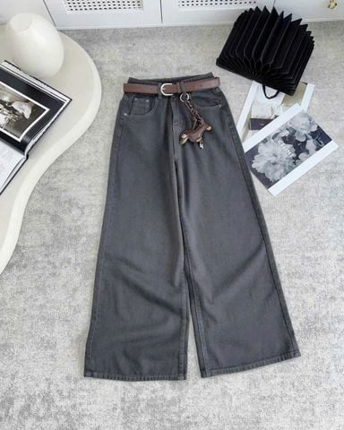 TB8208-Quần jean suông đính charm + Nịt (xám)