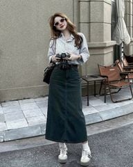 TB8286-Set áo sơ mi sọc thêu tim, CV jean CC