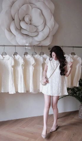 TB8309-Đầm A suông phối cổ Kem