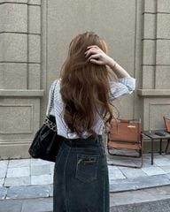 TB8286-Set áo sơ mi sọc thêu tim, CV jean CC