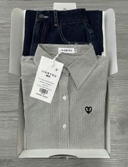 TB8286-Set áo sơ mi sọc thêu tim, CV jean CC