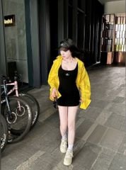 VGU0312-Set váy body thêu alo đen+áo sơ mi vàng