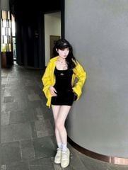 VGU0312-Set váy body thêu alo đen+áo sơ mi vàng