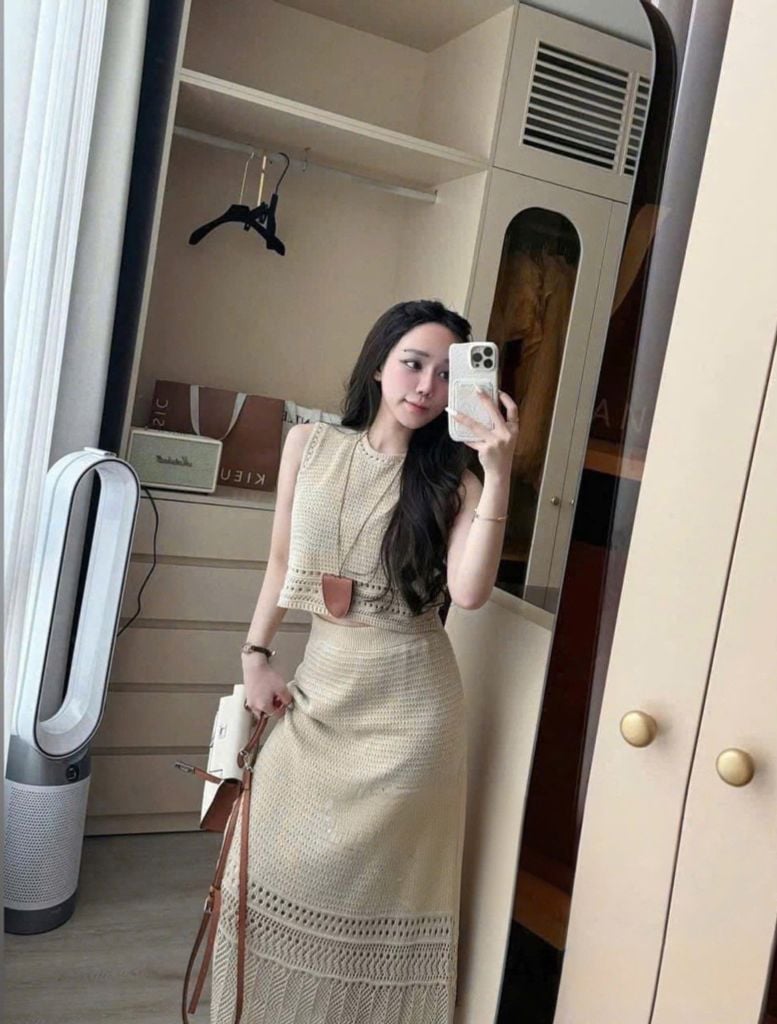 VGU0347-Set len hè, áo sát nách+CV dài Nâu