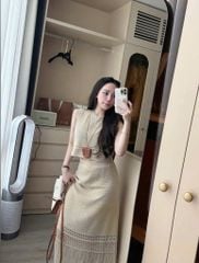 VGU0347-Set len hè, áo sát nách+CV dài Nâu