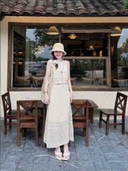 VGU0347-Set len hè, áo sát nách+CV dài Nâu