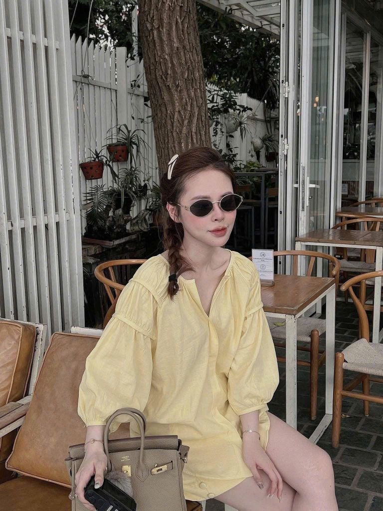 TQ4295-Set áo tay lỡ, quần short Vàng Nhạt