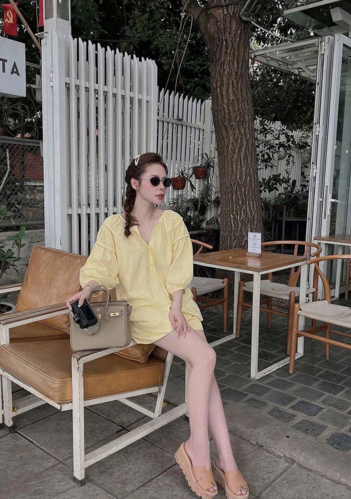 TQ4295-Set áo tay lỡ, quần short Vàng Nhạt