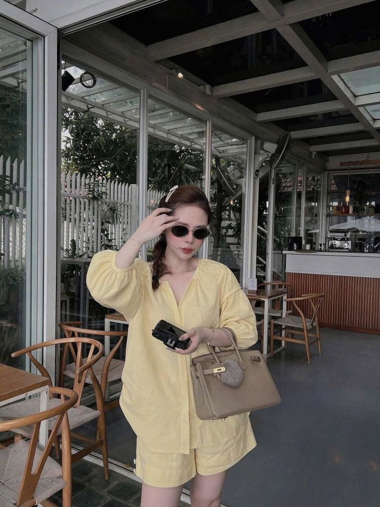 TQ4295-Set áo tay lỡ, quần short Vàng Nhạt
