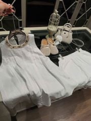 TQ4298-Set linen, áo phối viền cổ đính hạt+quần short Trắng