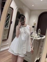 TQ4298-Set linen, áo phối viền cổ đính hạt+quần short Trắng