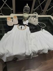 TQ4298-Set linen, áo phối viền cổ đính hạt+quần short Trắng