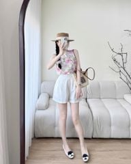 VGU0356-Set áo họa tiết hoa, quần short Trắng