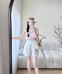 VGU0356-Set áo họa tiết hoa, quần short Trắng