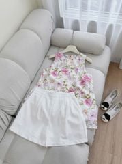 VGU0356-Set áo họa tiết hoa, quần short Trắng