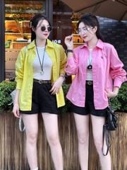 TB8313-Set áo sơ mi Hồng thêu ngựa+áo thun 3lỗ+quần short Đen +nịt