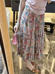 VGU0403-Set áo thun nhúng eo, CV hoa dài