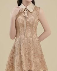 VGU0404-Đầm ren ngắn phối cổ Nâu